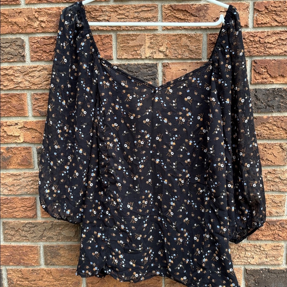 Addition Elle Black Floral Peasant Top